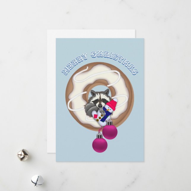 Cartes Pour Fêtes Annuelles Joyeux Noël С ute Raccoon (Devant/Arrière en situation)