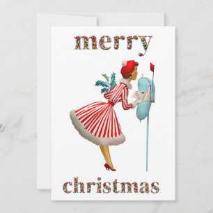 Cartes Pour Fêtes Annuelles Joyeux Noël 1950 Noël Dame Vintage