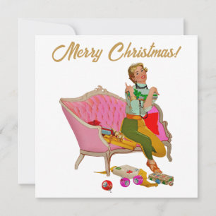 Cartes Pour Fêtes Annuelles Joyeux Noël 1950 Vintage dame