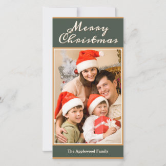 Cartes Pour Fêtes Annuelles Joyeux Noël 1 Photo Élégant Vert Or Faux