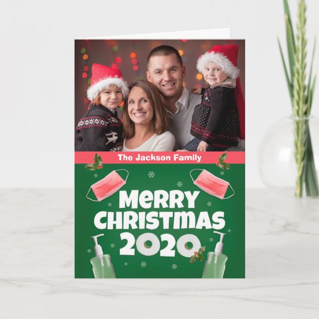 Cartes Pour Fêtes Annuelles Joyeux Noël 2020 Masques visage Sanitizer à la mai (Devant)
