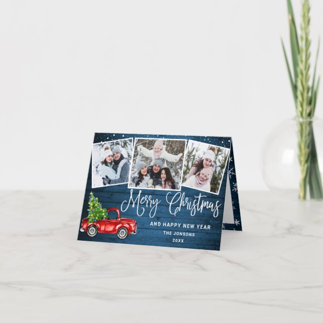 Cartes Pour Fêtes Annuelles Joyeux Noël 2021 Camion Ferme Rouge 3 Photo (Devant)