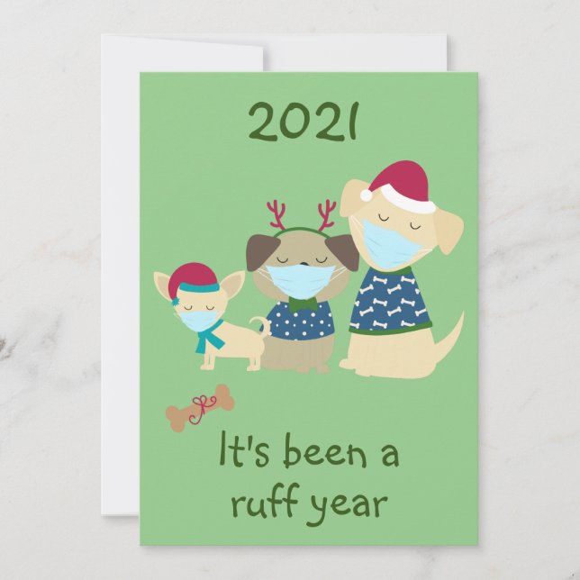 Cartes Pour Fêtes Annuelles Joyeux Noël 2021 Covid Chiens Mignons Ruff année (Devant)