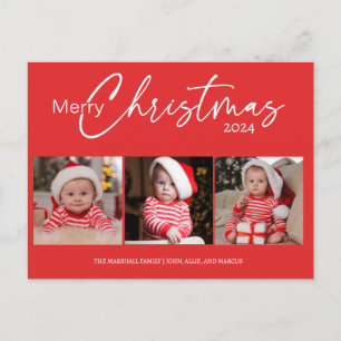 Cartes Pour Fêtes Annuelles Joyeux Noël 2024 Collage de photos Typographie rou