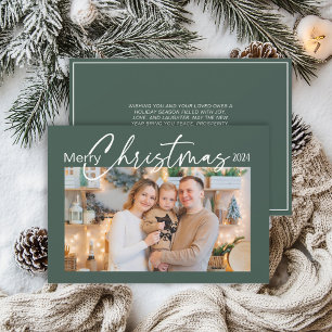 Cartes Pour Fêtes Annuelles Joyeux Noël 2024 Photo Écriture Élégante Verte