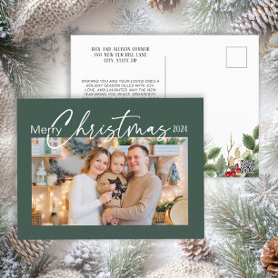 Cartes Pour Fêtes Annuelles Joyeux Noël 2024 Photo Élégant Script Vert