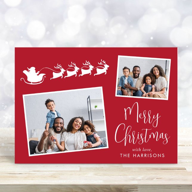 Cartes Pour Fêtes Annuelles Joyeux Noël 2 Photo Père Noël Sleigh (Share the love and warmth of the holiday season with this personalized photo Christmas card)