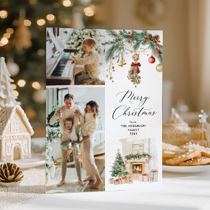 Cartes Pour Fêtes Annuelles Joyeux Noël 2 Photo Scène d'hiver & verdure