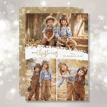 Cartes Pour Fêtes Annuelles Joyeux Noël 3 Photo Collage<br><div class="desc">Les cartes de fin de année de Noël multi-photo présentent Joyeux Noël en lettrage chic sur une brune de blanc au milieu. Il vous suffit de télécharger trois photos et d'ajouter votre salutation de famille et vos noms au dos. *MODIFIEZ la couleur sur le dos avec notre outil de modification....</div>