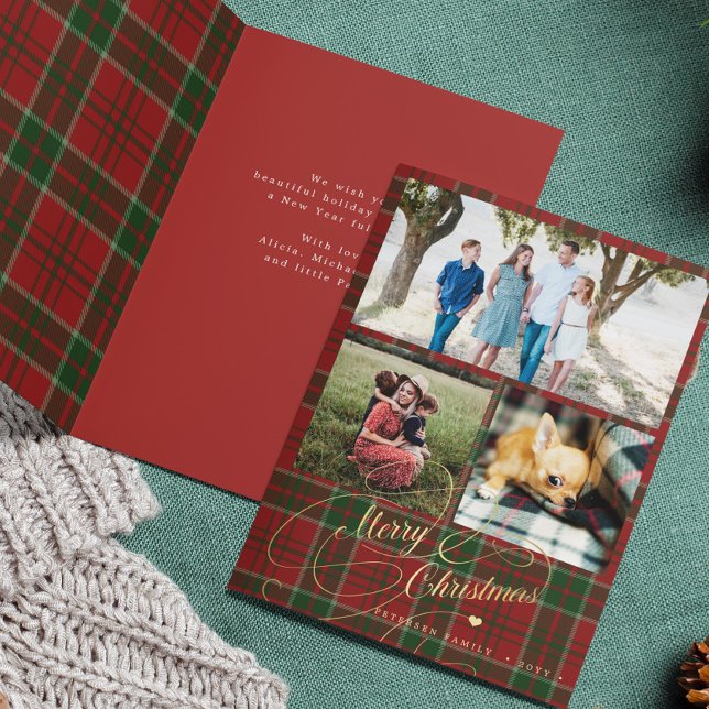 Cartes Pour Fêtes Annuelles Joyeux Noël 3 photo collage plaid plié (Créateur téléchargé)