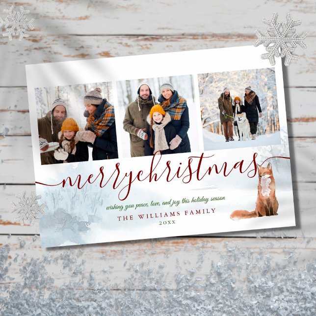 Cartes Pour Fêtes Annuelles Joyeux Noël 3 Photo Collage Renard d'hiver (Créateur téléchargé)