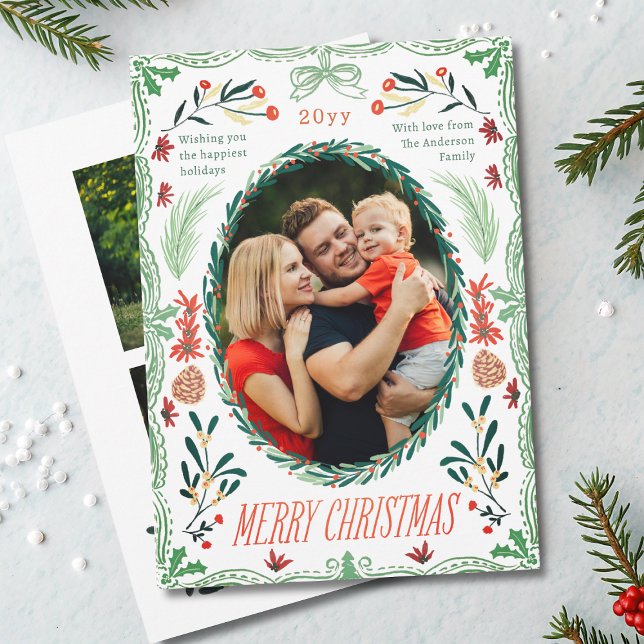 Cartes Pour Fêtes Annuelles Joyeux Noël 3 Photo Coquette Botanique Floral (Créateur téléchargé)