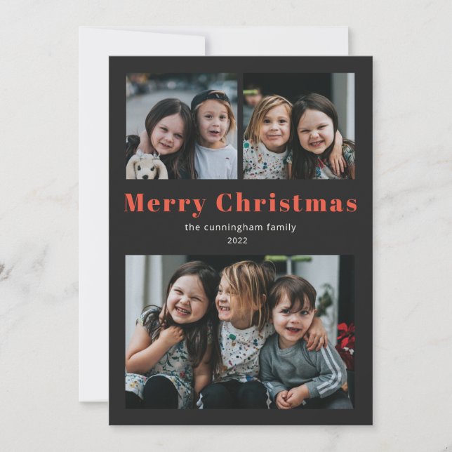 Cartes Pour Fêtes Annuelles Joyeux Noël 3 Photo Simple Holiday Card (Devant)