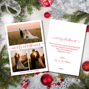 Cartes Pour Fêtes Annuelles joyeux noël 3 photos collage mariage rouge
