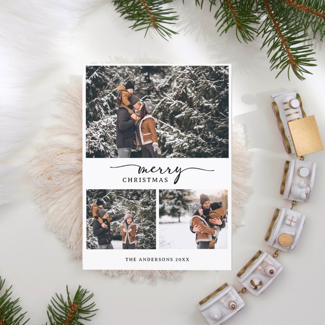 Cartes Pour Fêtes Annuelles Joyeux Noël 3 Photos Collage Script moderne (Créateur téléchargé)