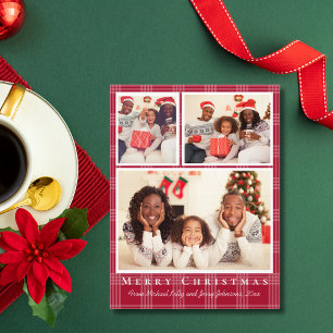Cartes Pour Fêtes Annuelles joyeux noël 3 photos rouge buffle plaid
