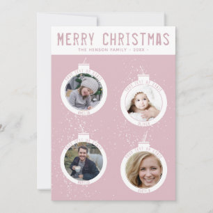 Cartes Pour Fêtes Annuelles Joyeux Noël 4 Boules Rose Famille Photo Collage