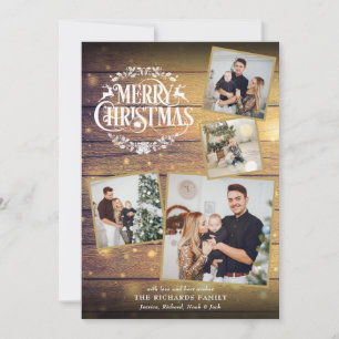 Cartes Pour Fêtes Annuelles Joyeux Noël 4 Collage de Photos Bois Rustique