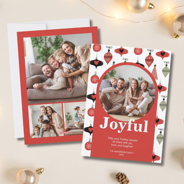 Cartes Pour Fêtes Annuelles Joyeux Noël 4 Famille Photo Collage Arc rouge (Joyful Christmas 4 Family Photo Collage Red Arch Holiday Card)