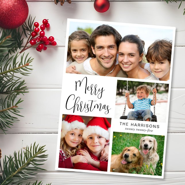 Cartes Pour Fêtes Annuelles Joyeux Noël 4 Photo (This holiday season, let your family's smiles and heartwarming memories shine on our 3 photo card)