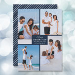 Cartes Pour Fêtes Annuelles Joyeux Noël 4 Photo Collage bleu marine<br><div class="desc">Votre nom de famille et l'accueil Joyeux Noël et Joyeux Nouvel An en lettres chic sur bleu marine avec votre photo collage préféré sur le devant et vos prénoms sur le dos de ces cartes de voeux de vacances. PLUS DE COULEURS dans notre magasin. Le service Live Design peut vous...</div>