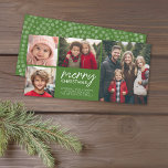 Cartes Pour Fêtes Annuelles Joyeux Noël 4 photo collage - peut éditer vert<br><div class="desc">Une police de calligraphie moderne est utilisée pour rendre ce design familial. CONSEIL DU carte photo : Insérez toutes vos informations, et si ce n'est toujours pas tout à fait comme vous le voulez : CLIQUEZ SUR LE LIEN QUI DIT : CUSTOMISEZ-LE — pour redimensionner les photos et leur faire...</div>