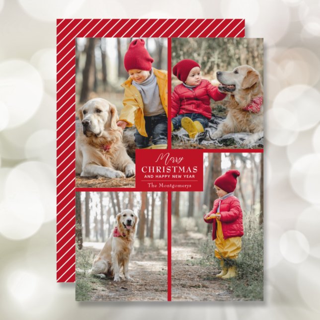 Cartes Pour Fêtes Annuelles Joyeux Noël 4 Photo Collage Rouge (Créateur téléchargé)