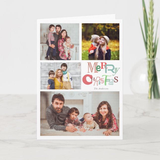 Cartes Pour Fêtes Annuelles Joyeux Noël 4 Photo Collage Typographie mignonne (Devant)