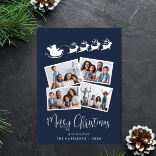 Cartes Pour Fêtes Annuelles Joyeux Noël 4 Photo Père Noël Sleigh Blue