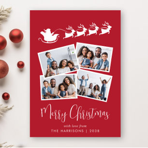 Cartes Pour Fêtes Annuelles Joyeux Noël 4 Photo Père Noël Sleigh Red