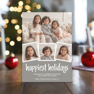 Cartes Pour Fêtes Annuelles Joyeux Noël 4 Photos Gris Coral Botanique Retour