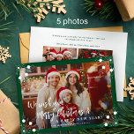 Cartes Pour Fêtes Annuelles Joyeux Noël 5 photo collage vert<br><div class="desc">Simple minimaliste stylisé cinq photos de famille personnalisées "Joyeux Noël et une bonne année" (changeable) typographie texte superposer horizontale carte de vacances de Noël modèle avec un cadre vert forêt et des flocons de neige blancs. Facile à personnaliser avec vos images, texte, signature de nom et souhaits des deux côtés...</div>