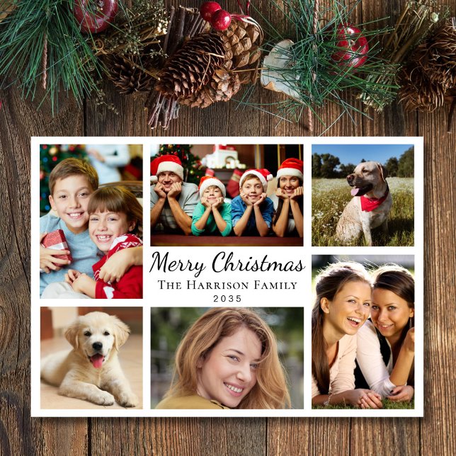 Cartes Pour Fêtes Annuelles Joyeux Noël 6 Photo Collage (This holiday season, let your family's smiles and heartwarming memories shine on our 6 photo card)