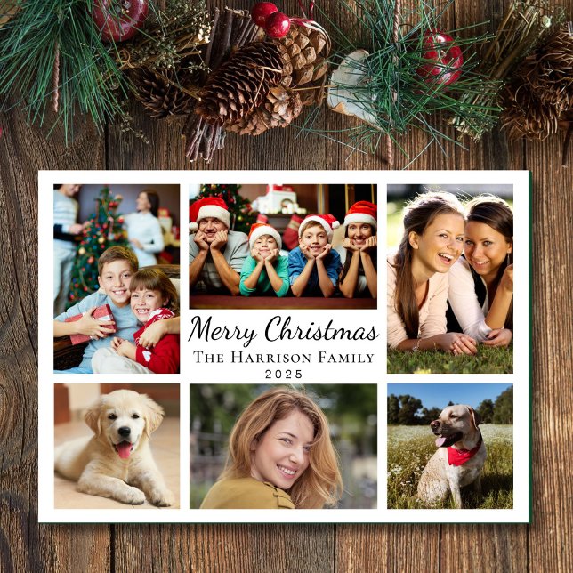 Cartes Pour Fêtes Annuelles Joyeux Noël 6 Photo Collage (This holiday season, let the magic of your cherished moments unfold with our 6 photo Christmas card)