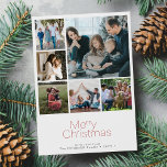 Cartes Pour Fêtes Annuelles Joyeux Noël 6 photo collage moderne<br><div class="desc">Simple minimaliste typographie rouge personnalisée multi photo,  nom de famille et texte personnalisé carte de vacances de Noël élégante.             Personnalisez-le de chaque côté !</div>