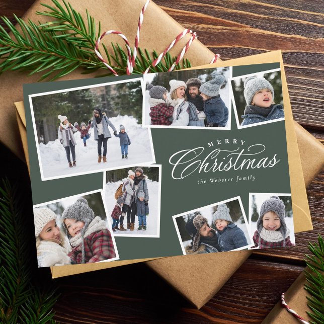 Cartes Pour Fêtes Annuelles Joyeux Noël 7 photo collage chasseur vert (Créateur téléchargé)