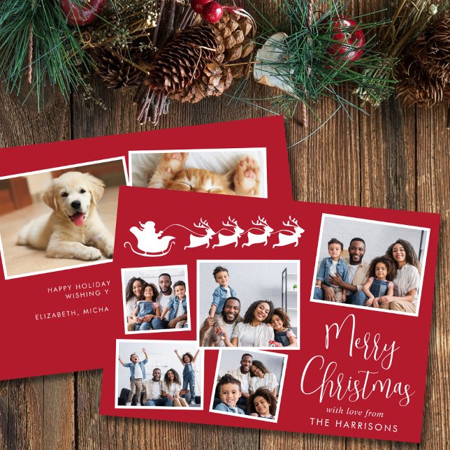 Cartes Pour Fêtes Annuelles Joyeux Noël 7 Photo Collage Père Noël Sleigh (Share the love and warmth of the holiday season with this personalized photo Christmas card)