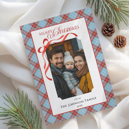Cartes Pour Fêtes Annuelles Joyeux Noël à carreaux photo de famille au ruban r