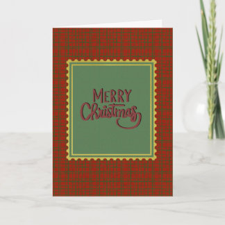 Cartes Pour Fêtes Annuelles Joyeux Noël à carreaux verts et rouges rétro