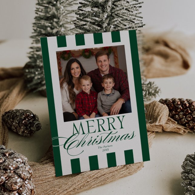 Cartes Pour Fêtes Annuelles Joyeux Noël À feuillage persistant rayures (Créateur téléchargé)