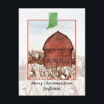 Cartes Pour Fêtes Annuelles Joyeux Noël à Indiana Barn Farm Winter<br><div class="desc">Joyeux voeux de Noël de l'Indiana avec une aquarelle illustration d'une grange voûtée dans un paysage enneigé avec des plantes d'hiver galants accentués par la forme de l'état peint à la main avec de l'aquarelle. Excellent moyen d'envoyer des voeux de vacances à des amis, à la famille, à des correspondants,...</div>