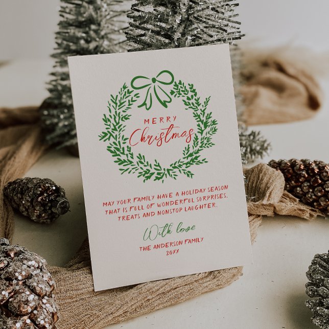 Cartes Pour Fêtes Annuelles Joyeux Noël à la main rouge rétro à ruban (Créateur téléchargé)