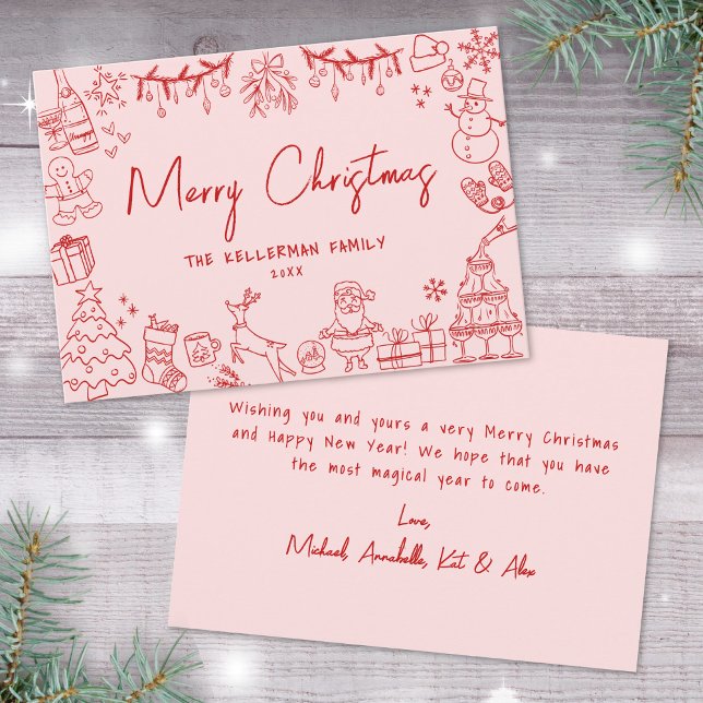 Cartes Pour Fêtes Annuelles Joyeux Noël à la main tiré (Hand Drawn Quirky Merry Christmas Holiday Card)