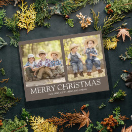 Cartes Pour Fêtes Annuelles Joyeux Noël à la photo de famille Brun Rustique
