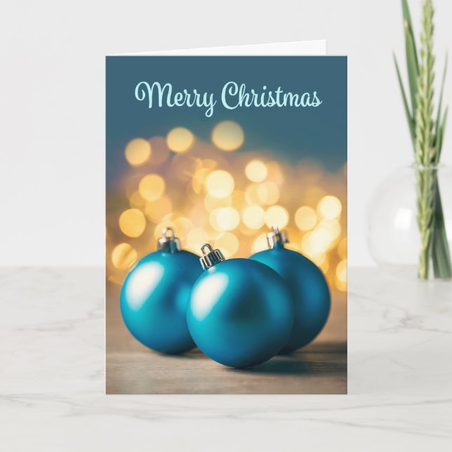 Cartes Pour Fêtes Annuelles Joyeux Noël à quiconque Trois ornements bleus (Devant)