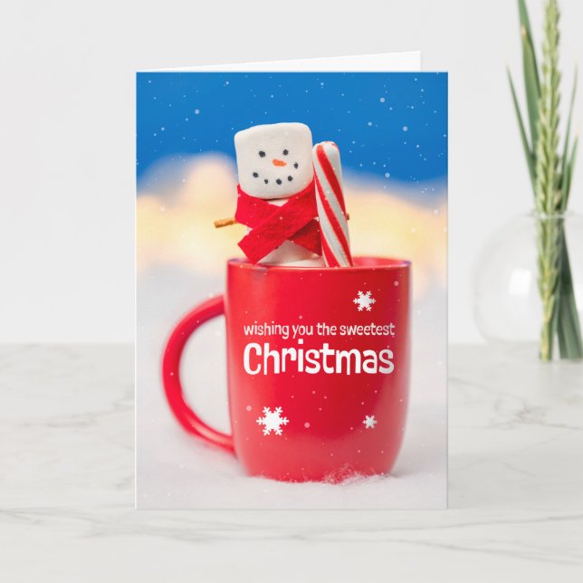 Cartes Pour Fêtes Annuelles Joyeux Noël à tous Marshmallow Bonhomme de Neige (Devant)