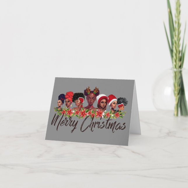 Cartes Pour Fêtes Annuelles Joyeux Noël Africaine Américaine Femmes Gris (Devant)