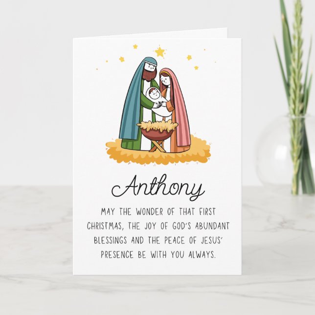 Cartes Pour Fêtes Annuelles Joyeux Noël Agréable Religieux Avec Nom (Devant)