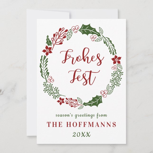 Cartes Pour Fêtes Annuelles Joyeux Noël allemand, personnalisable (Devant)