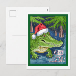 Cartes Pour Fêtes Annuelles Joyeux Noël Alligator avec le Chapeau du Père Noël